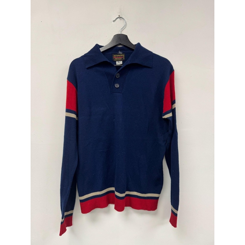 Vintage‎ Richman Brothers Sweater Mens Large Navy Red Collared Knit Pullover 80s